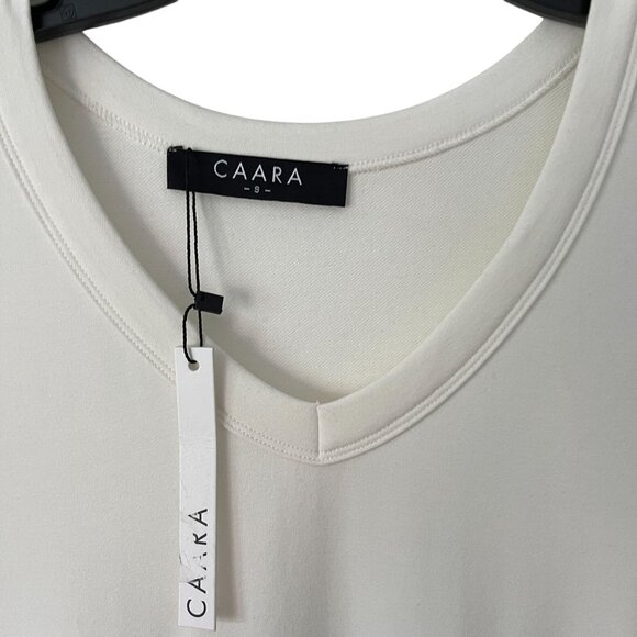 Caara S White V-Neck Short Sleeve Midi T-Shirt Shift Dress Side Slit Relaxed - Picture 5 of 6